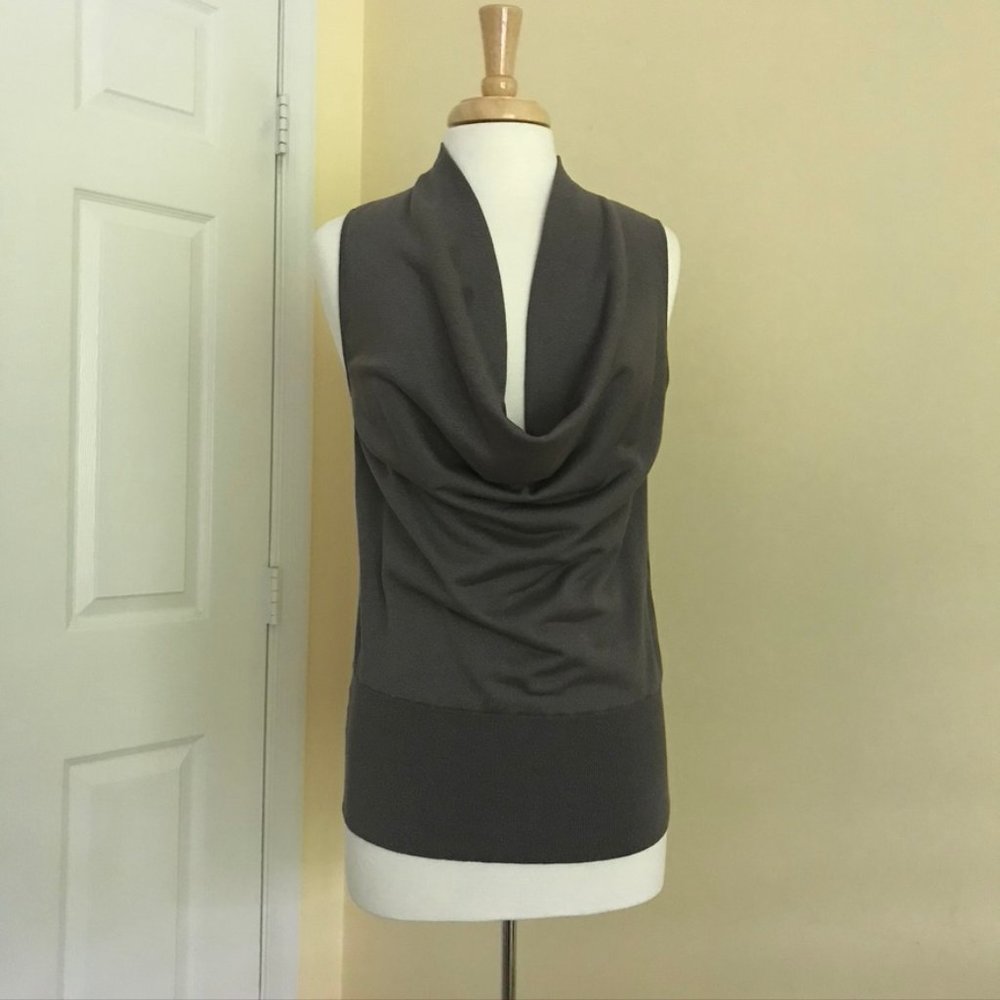 Knit Sleeveless Deep Taupe Cowl Neck Top